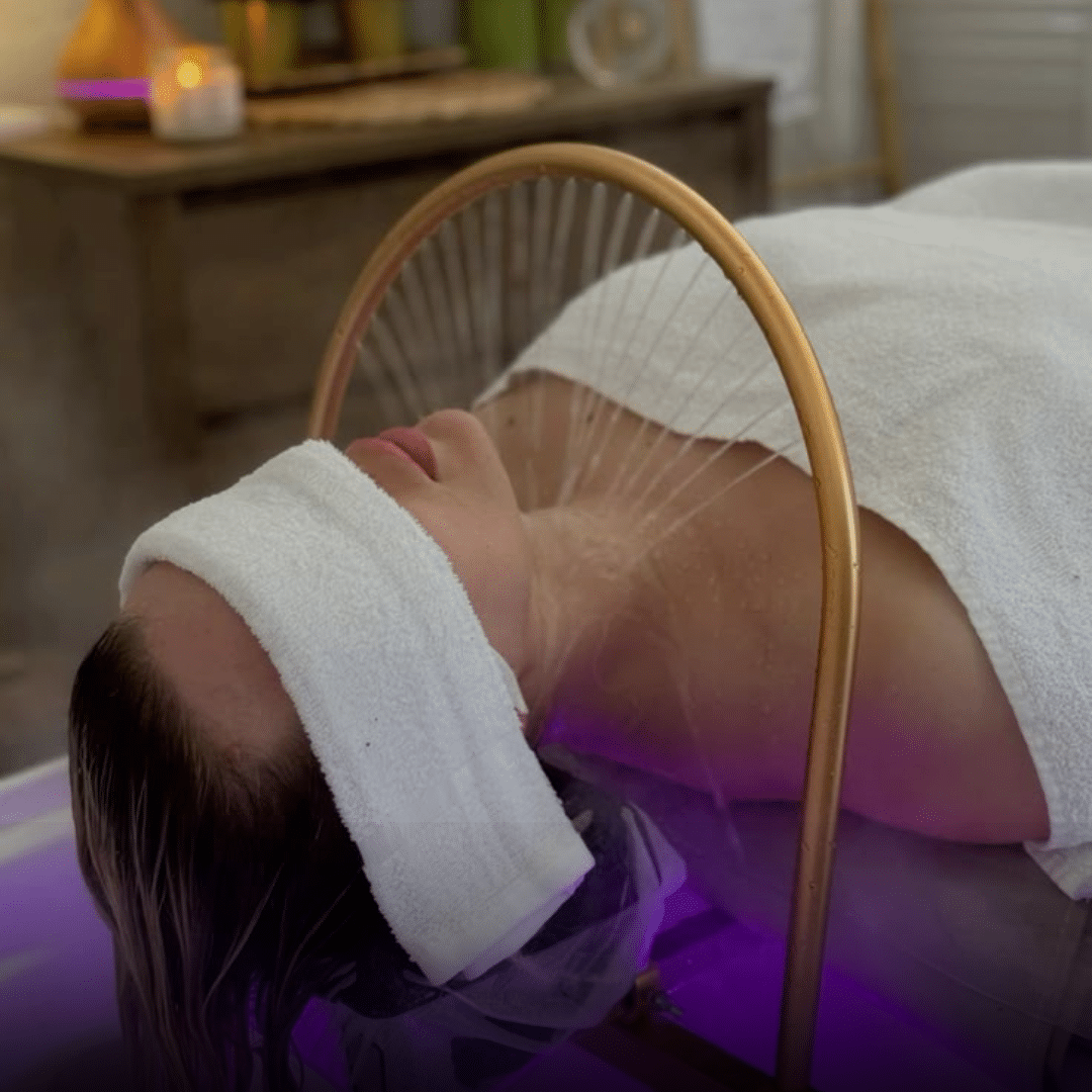 Japanese head spa treatment with LED light therapy at Banyan and Bamboo Austin TX